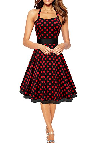 Black Butterfly 'Rhya' Vintage Polka-Dots Kleid im 50er-Jahre-Stil (Schwarz - Rote Punkte, EUR 38 - S)