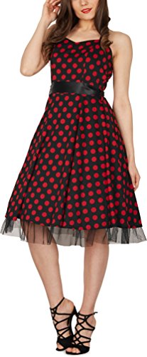 Black Butterfly ‚Rhya‘ Vintage Polka-Dots Kleid im 50er-Jahre-Stil (Schwarz – Rote Punkte, EUR 38 – S) - 3