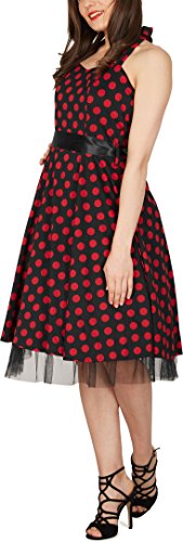 Black Butterfly ‚Rhya‘ Vintage Polka-Dots Kleid im 50er-Jahre-Stil (Schwarz – Rote Punkte, EUR 38 – S) - 7