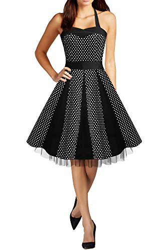 Black Butterfly 'Ivy' 50's Polka-Dots Swingkleid (Schwarz - Kleine Weiße Punkte, EUR 38 - S)