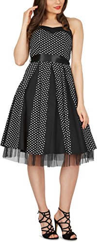 Black Butterfly ‚Ivy‘ 50’s Polka-Dots Swingkleid (Schwarz – Kleine Weiße Punkte, EUR 38 – S) - 4