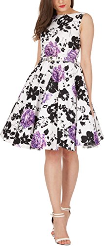 Black Butterfly 'Audrey' Vintage Serenity Kleid im 50er-Jahre-Stil (Weiß & Lila, EUR 52 - 5XL)