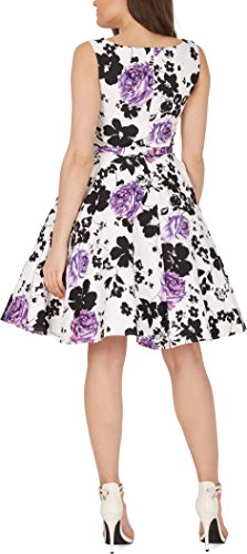 Black Butterfly ‚Audrey‘ Vintage Serenity Kleid im 50er-Jahre-Stil (Weiß & Lila, EUR 52 – 5XL) - 3