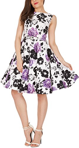 Black Butterfly ‚Audrey‘ Vintage Serenity Kleid im 50er-Jahre-Stil (Weiß & Lila, EUR 52 – 5XL) - 4