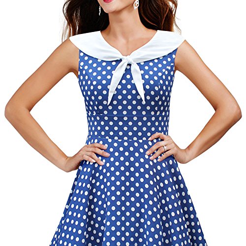 Black Butterfly ‚Clio‘ 50’s Polka-Dots Kleid mit besetztem Ausschnitt (Denim, EUR 40 – M) - 3