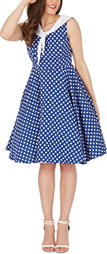 Black Butterfly ‚Clio‘ 50’s Polka-Dots Kleid mit besetztem Ausschnitt (Denim, EUR 40 – M) - 4