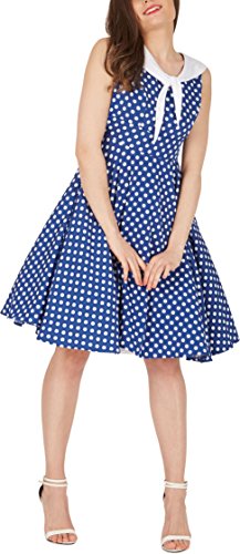 Black Butterfly ‚Clio‘ 50’s Polka-Dots Kleid mit besetztem Ausschnitt (Denim, EUR 40 – M) - 5