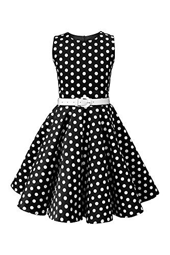 BlackButterfly Kinder 'Audrey' Vintage Polka-Dots Kleid im 50er-J-Stil (Schwarz, 9-10 J)