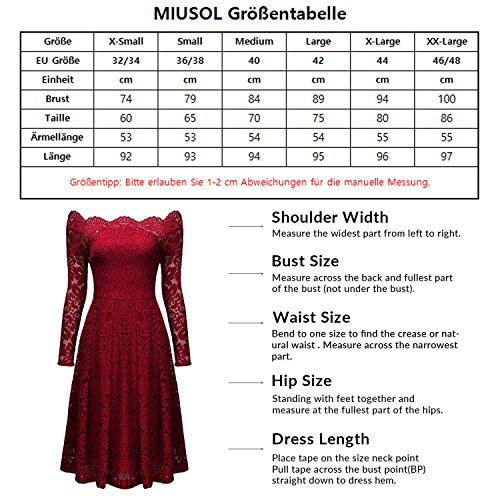 Miusol Damen Vintage 1950er Off Schulter Cocktailkleid Retro Spitzen Schwingen Pinup Rockabilly Kleid Schwarz Gr.XL - 3