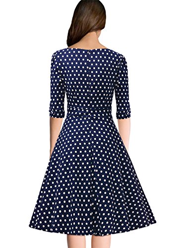 Miusol Elegant 50er Jahre Retro Polka Dots?Rockabilly Cocktailkleid Party Stretch Kleid Blau Gr.L - 3