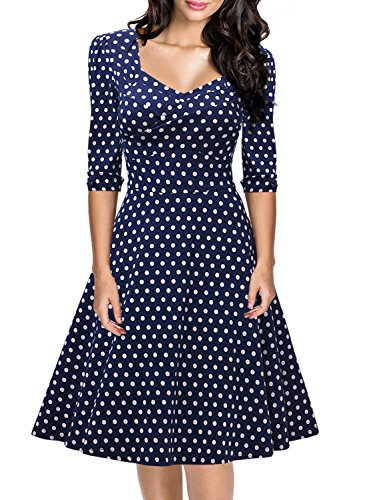 Miusol Elegant 50er Jahre Retro Polka Dots?Rockabilly Cocktailkleid Party Stretch Kleid Blau Gr.L - 2
