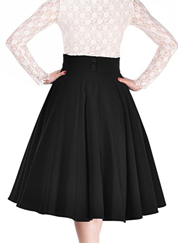 Miusol Damen Elegant Faltenrock Zweireiher Causal Business Vintage 1950er Jahr Roecke Schwarz Gr.L - 