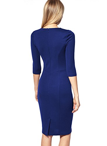Miusol Damen Eckiger Ausschnitt 3/4 Armel Business Elegant Klassisch Etuikleid Abendkleider, Dunkelblau Gr.38/M - 2
