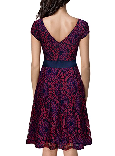 Miusol Kleid Elegant Hochzeit Brautjungfer Mini Spitzenkleider Abendkleider Rot - 3