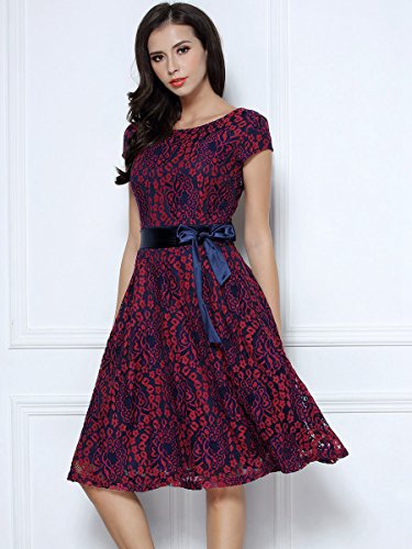 Miusol Kleid Elegant Hochzeit Brautjungfer Mini Spitzenkleider Abendkleider Rot - 7