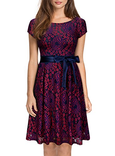 Miusol Kleid Elegant Hochzeit Brautjungfer Mini Spitzenkleider Abendkleider Rot - 4