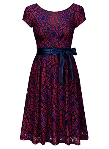 Miusol Kleid Elegant Hochzeit Brautjungfer Mini Spitzenkleider Abendkleider Rot - 5