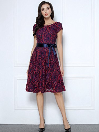 Miusol Kleid Elegant Hochzeit Brautjungfer Mini Spitzenkleider Abendkleider Rot - 6