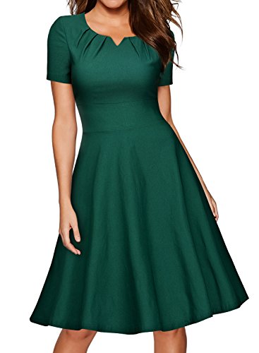 Miusol Vintage 50er Kleid Knielang Ballkleid Rockabilly Cocktail Abendkleid Grün