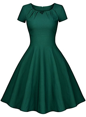 Miusol Vintage 50er Kleid Knielang Ballkleid Rockabilly Cocktail Abendkleid Grün - 4