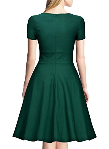 Miusol Vintage 50er Kleid Knielang Ballkleid Rockabilly Cocktail Abendkleid Grün - 2