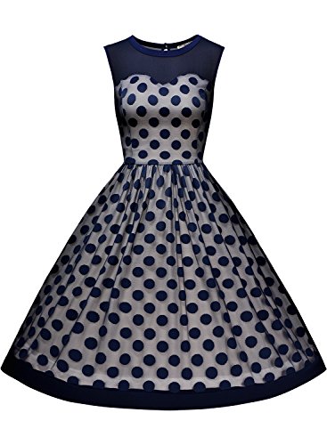 Miusol Knielang Vintage Abendkleid Retro 50er Rockabilly kleid Cocktail Ballkleid Blau