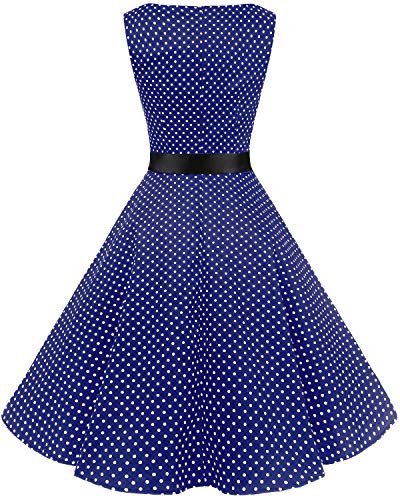 Bbonlinedress 50s Retro Schwingen Vintage Rockabilly kleid Faltenrock Navy Small White Dot XS - 2