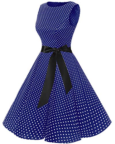 Bbonlinedress 50s Retro Schwingen Vintage Rockabilly kleid Faltenrock Navy Small White Dot XS - 3