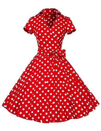 Dresstells Rockabilly Kleid 1950er Retro Polka Dots Kurz Faltenrock Petticoat Cocktailkleid Red Dot