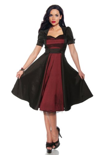 Sixties Rockabilly Satin Kleid im Retro Style in schwarz / burgund