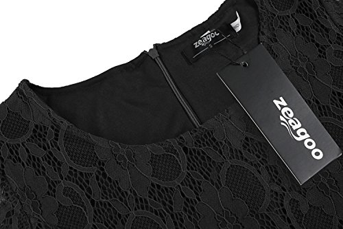Zeagoo Damen 3/4 Ärmeln Spitzenkleid Festliches Kleid Partykleid A-Linie Kleider (EU 36 (Herstellergröße: S), Schwarz) - 6