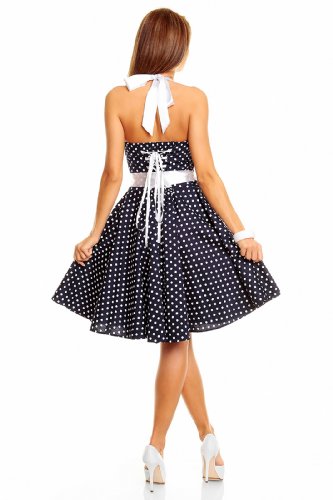 Neckholder Rockabilly Kleid 50er Jahre mit Pünktchen BLAU - 2