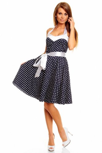 Neckholder Rockabilly Kleid 50er Jahre mit Pünktchen BLAU - 3