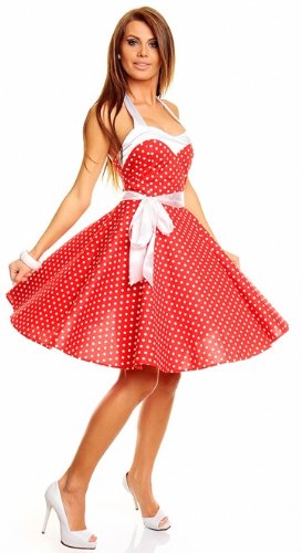 Neckholder Rockabilly Kleid 50er Jahre mit Pünktchen, ROT