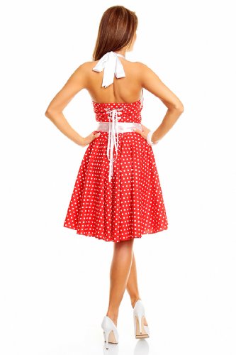 Neckholder Rockabilly Kleid 50er Jahre mit Pünktchen, ROT - 2