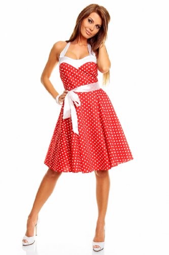 Neckholder Rockabilly Kleid 50er Jahre mit Pünktchen, ROT - 3