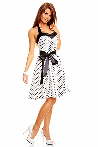 Neckholder Rockabilly Kleid 50er Jahre mit Pünktchen, Weiß