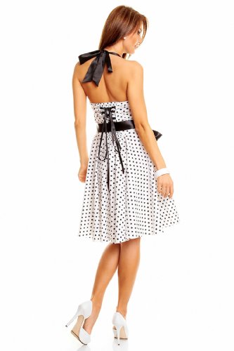 Neckholder Rockabilly Kleid 50er Jahre mit Pünktchen, Weiß - 2