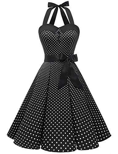 Vintage Tupfen Retro Cocktailkleid Rockabilly Neckholder Schwarz - 2