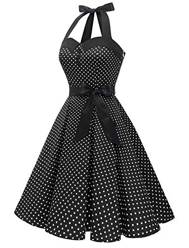 Vintage Tupfen Retro Cocktailkleid Rockabilly Neckholder Schwarz - 2