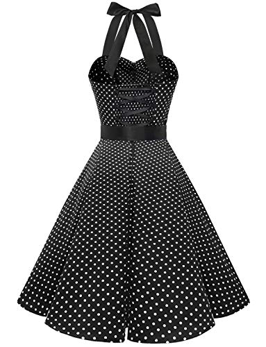 Vintage Tupfen Retro Cocktailkleid Rockabilly Neckholder Schwarz - 4
