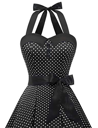 Vintage Tupfen Retro Cocktailkleid Rockabilly Neckholder Schwarz - 5
