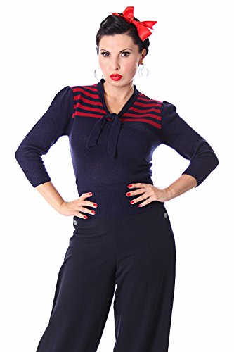 SugarShock Darcey 30er retro Vintage Rockabilly Streifen 3/4 Arm Pullover Jumper Strick Shirt - 2