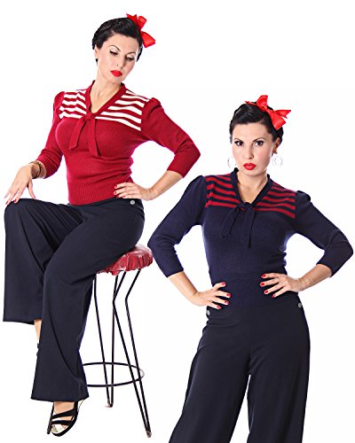 SugarShock Darcey 30er retro Vintage Rockabilly Streifen 3/4 Arm Pullover Jumper Strick Shirt - 