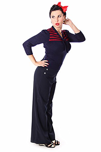 SugarShock Darcey 30er retro Vintage Rockabilly Streifen 3/4 Arm Pullover Jumper Strick Shirt - 