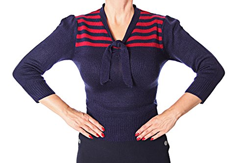 SugarShock Darcey 30er retro Vintage Rockabilly Streifen 3/4 Arm Pullover Jumper Strick Shirt - 