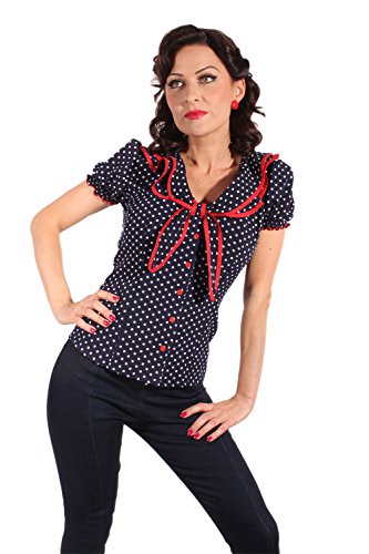 retro Style Polka Dots Rockabilly Puffärmel Schleife retro Shirt Bluse