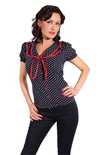retro Style Polka Dots Rockabilly Puffärmel Schleife retro Shirt Bluse - 
