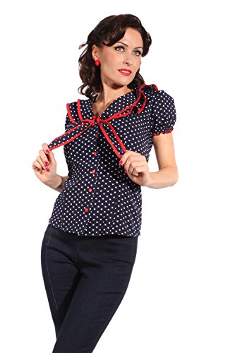 retro Style Polka Dots Rockabilly Puffärmel Schleife retro Shirt Bluse - 