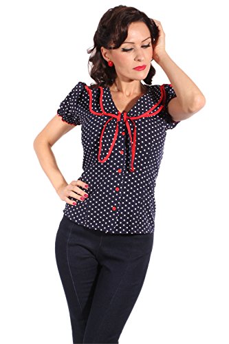 retro Style Polka Dots Rockabilly Puffärmel Schleife retro Shirt Bluse - 